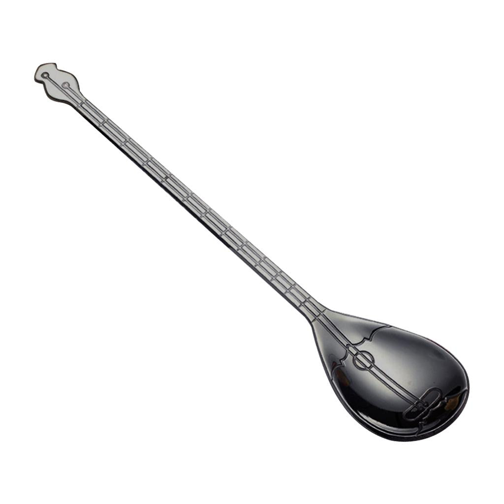 Stainless Steel Guitar Design Coffee Drink Mixing Spoon Black A