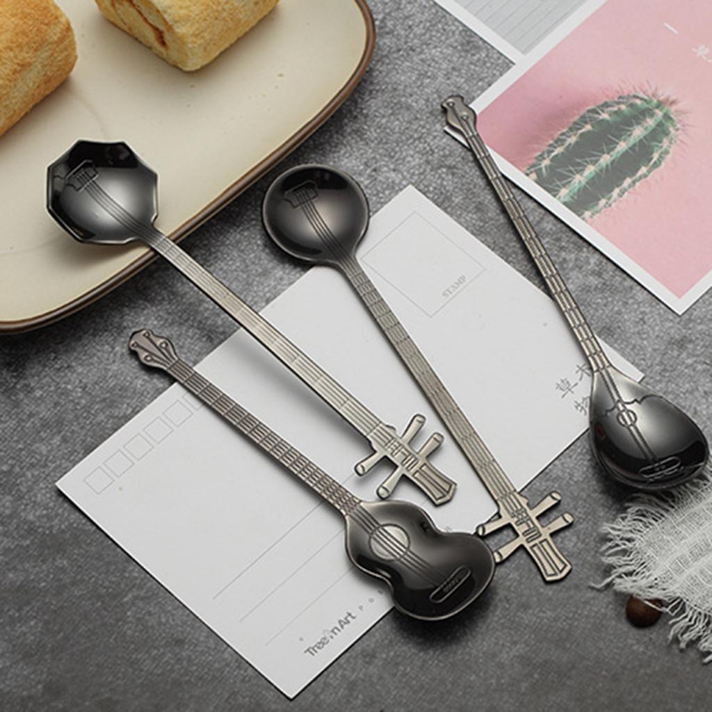 Stainless Steel Guitar Design Coffee Drink Mixing Spoon Black A