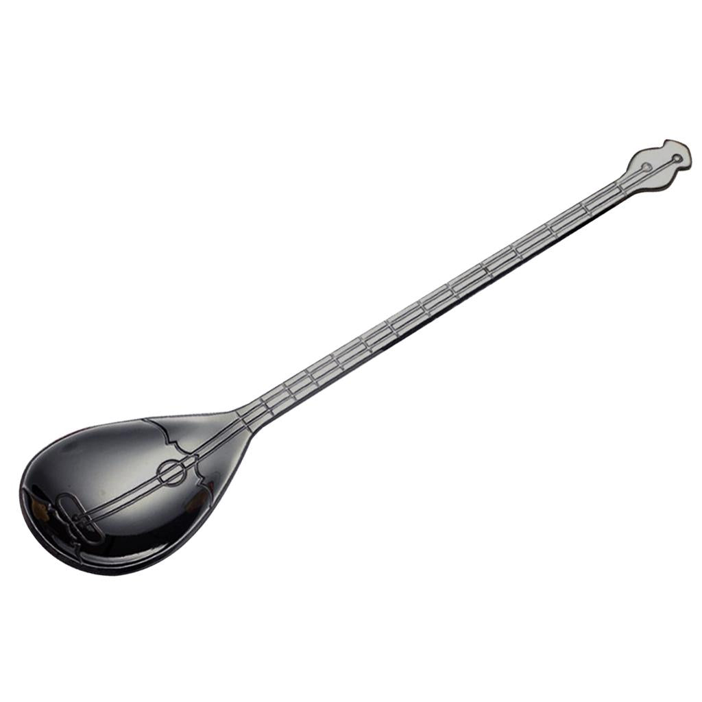 Stainless Steel Guitar Design Coffee Drink Mixing Spoon Black A