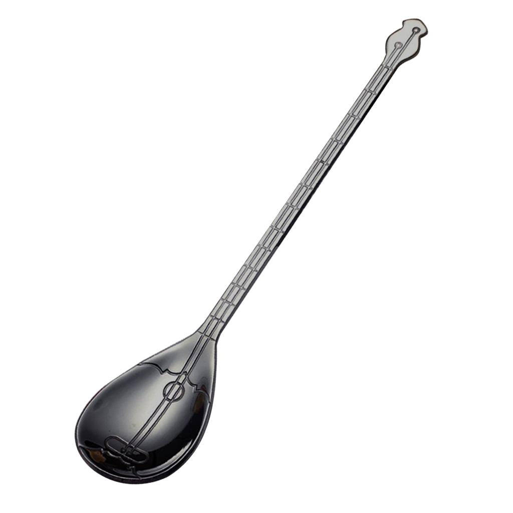 Stainless Steel Guitar Design Coffee Drink Mixing Spoon Black A