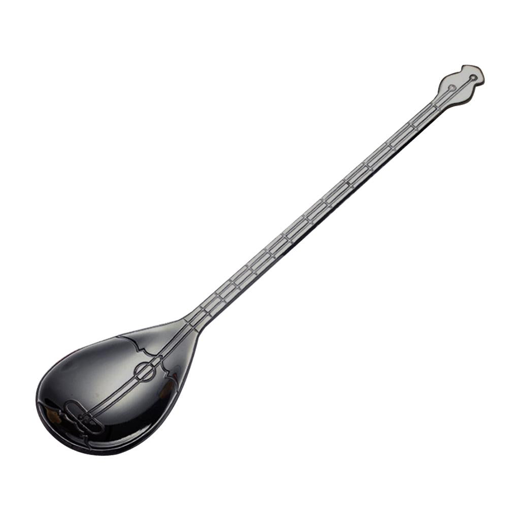 Stainless Steel Guitar Design Coffee Drink Mixing Spoon Black A