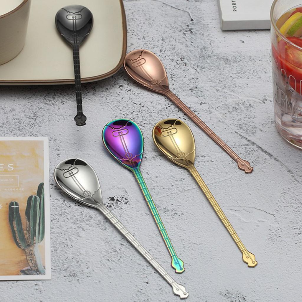 Stainless Steel Guitar Design Coffee Drink Mixing Spoon Colorful A