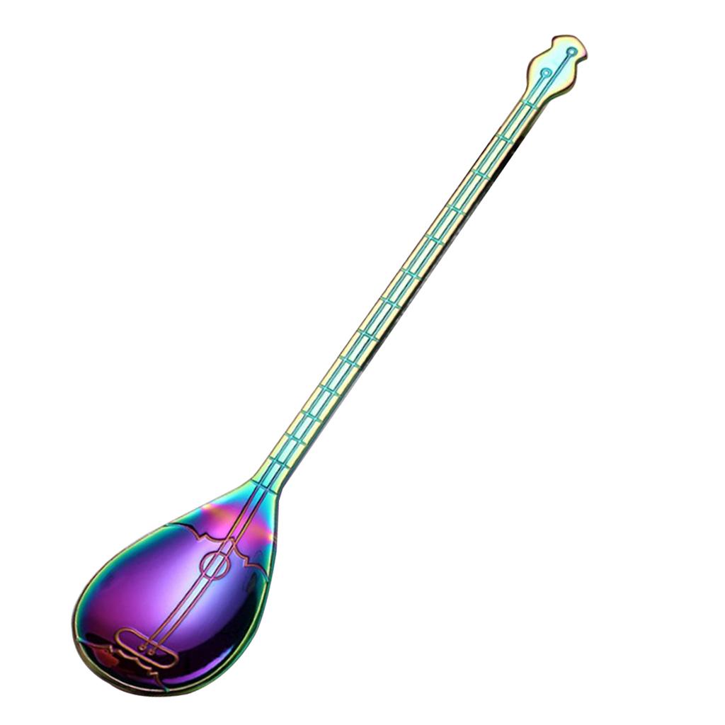 Stainless Steel Guitar Design Coffee Drink Mixing Spoon Colorful A