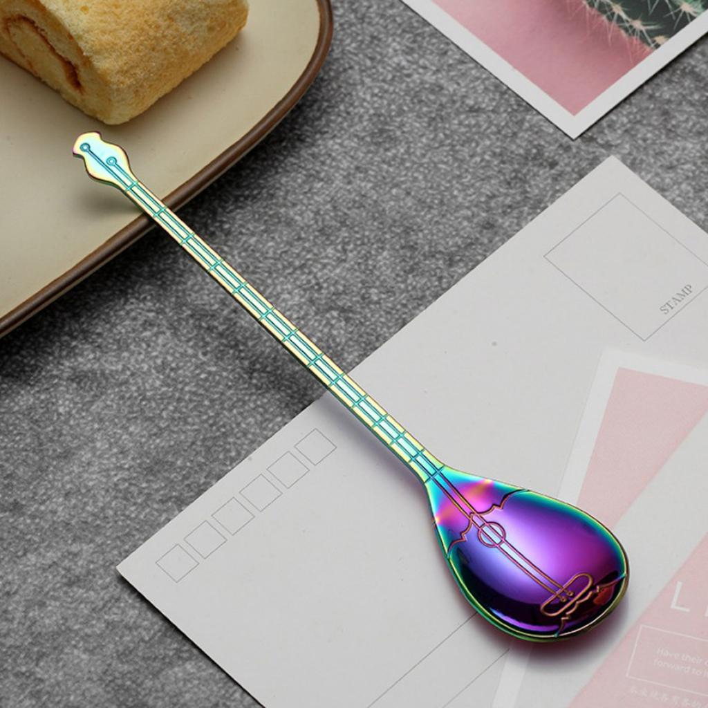 Stainless Steel Guitar Design Coffee Drink Mixing Spoon Colorful A