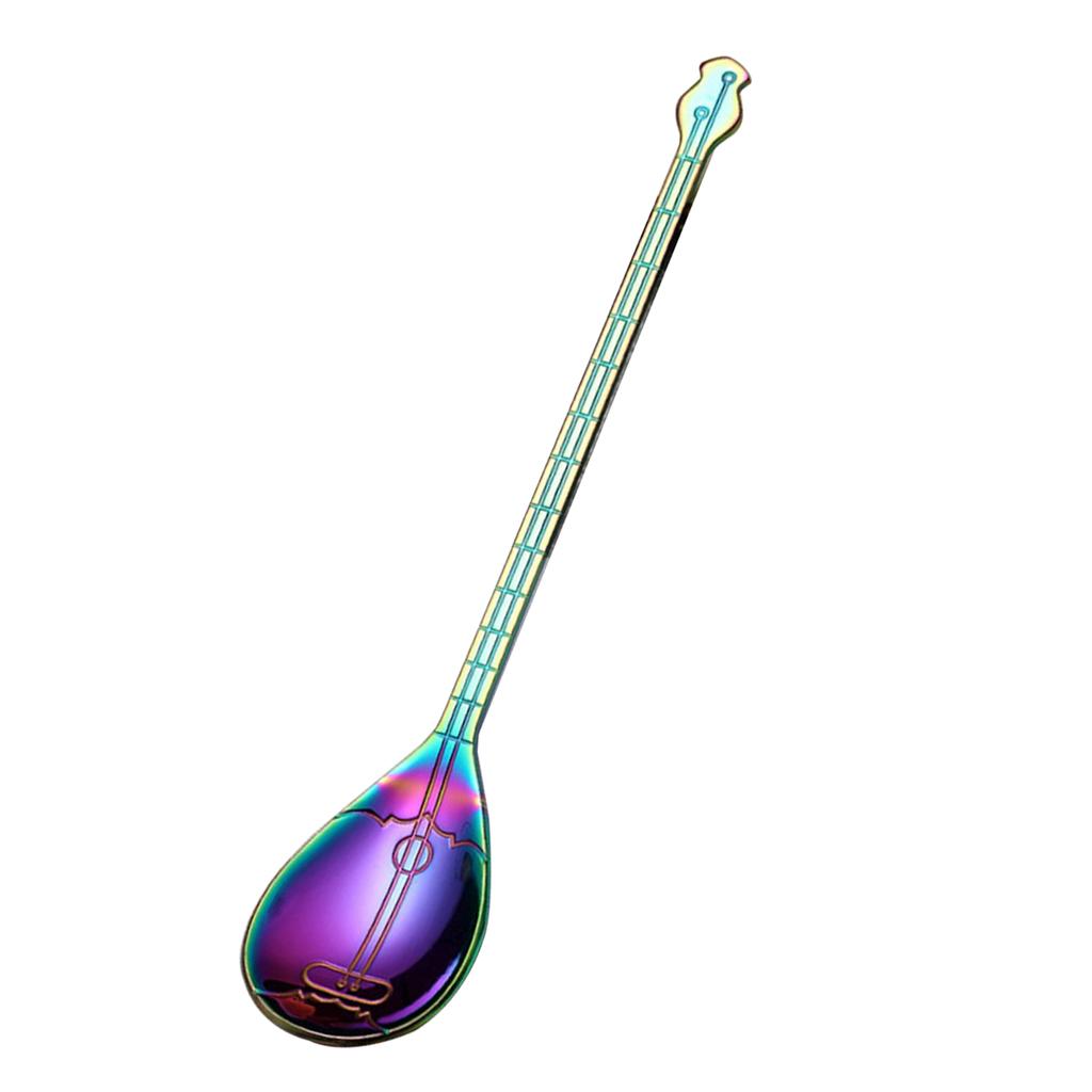 Stainless Steel Guitar Design Coffee Drink Mixing Spoon Colorful A