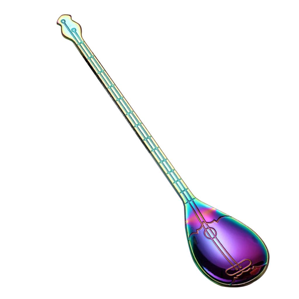 Stainless Steel Guitar Design Coffee Drink Mixing Spoon Colorful A