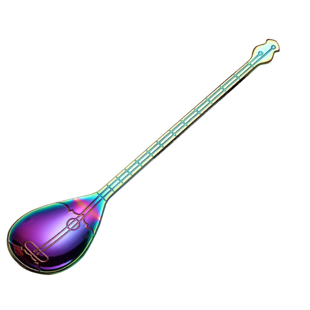 Stainless Steel Guitar Design Coffee Drink Mixing Spoon Colorful A