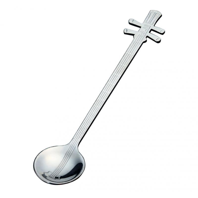 Stainless Steel Guitar Design Coffee Drink Mixing Spoon Silver B