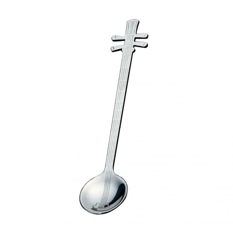 Stainless Steel Guitar Design Coffee Drink Mixing Spoon Silver B