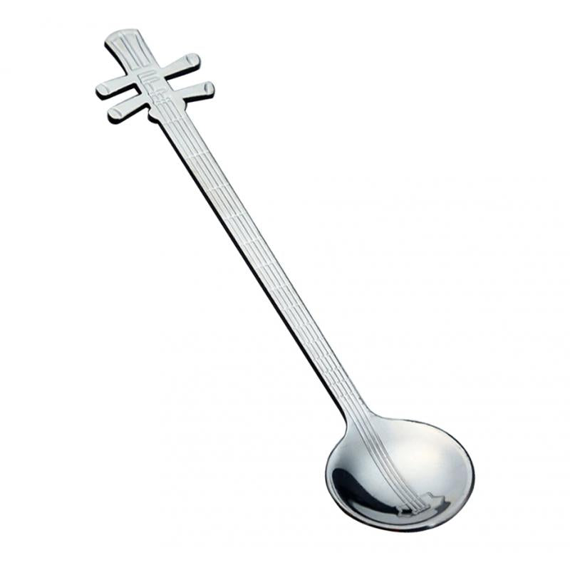 Stainless Steel Guitar Design Coffee Drink Mixing Spoon Silver B