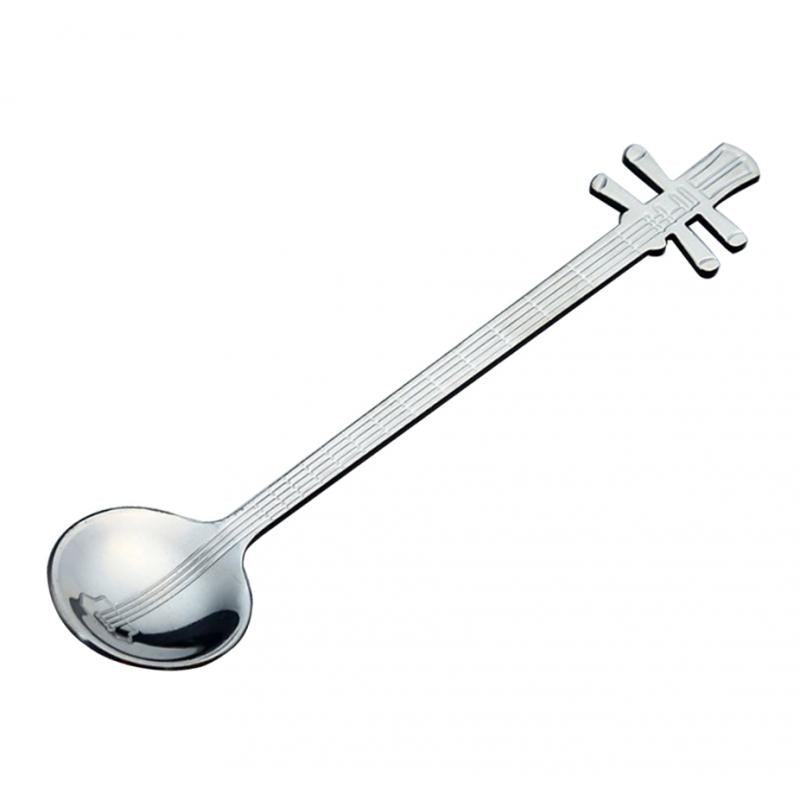 Stainless Steel Guitar Design Coffee Drink Mixing Spoon Silver B