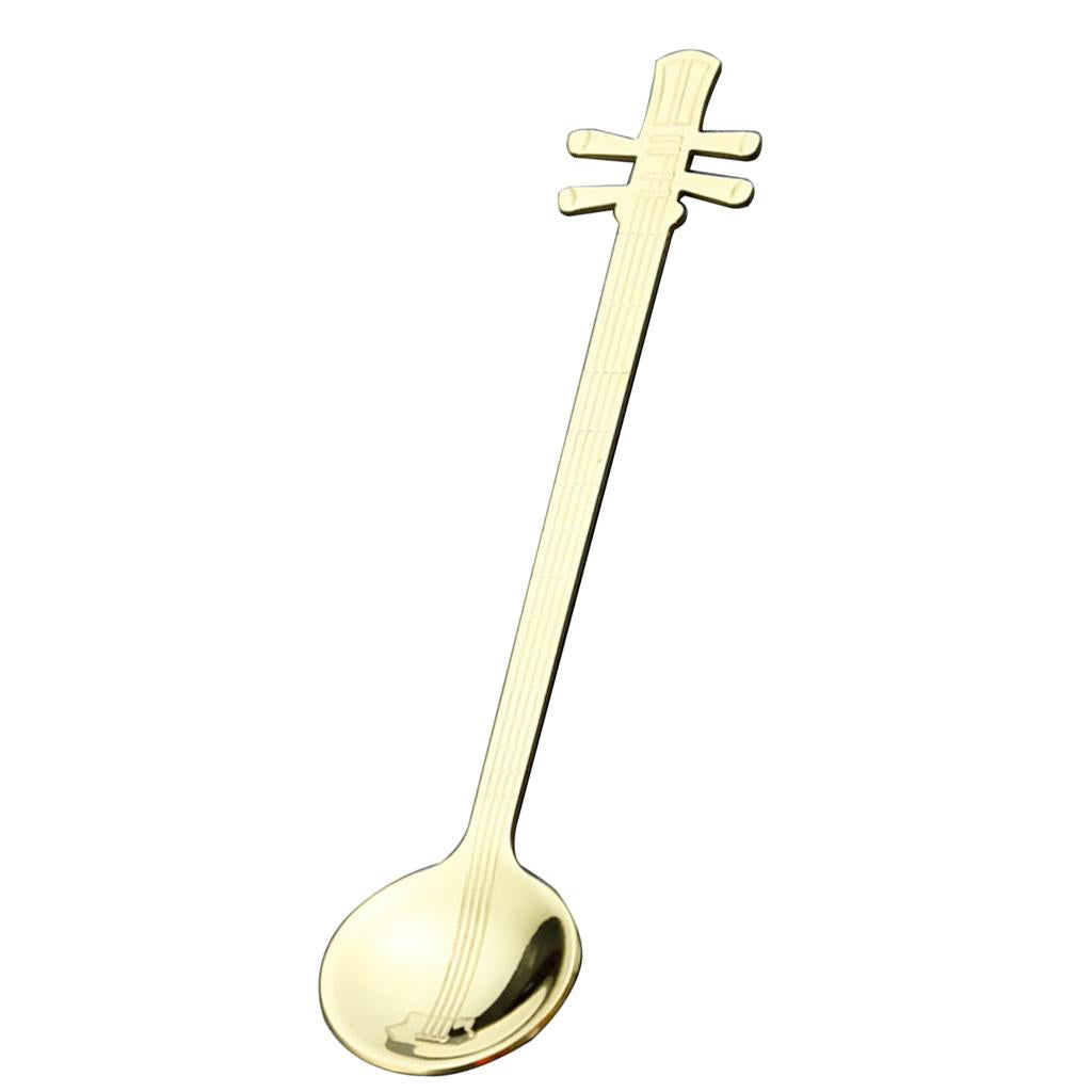 Stainless Steel Guitar Design Coffee Drink Mixing Spoon Gold B