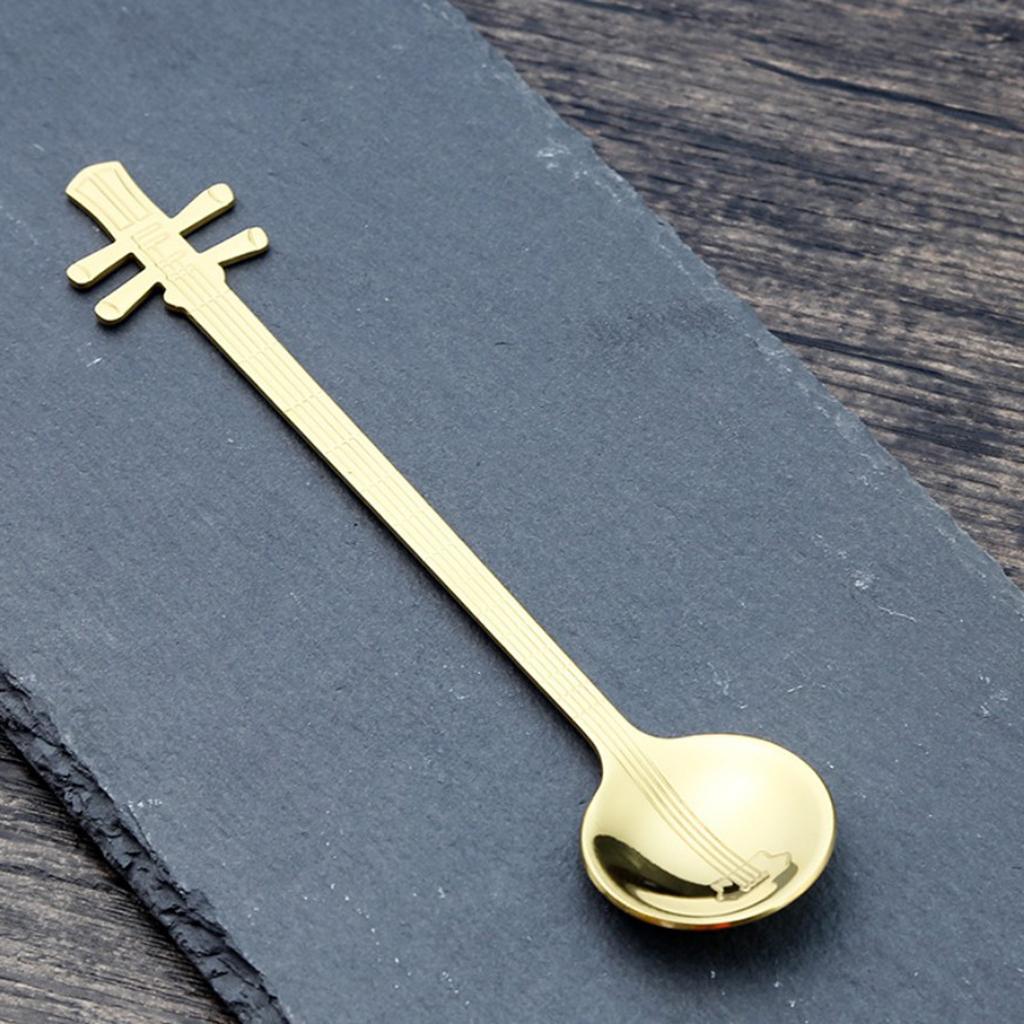 Stainless Steel Guitar Design Coffee Drink Mixing Spoon Gold B