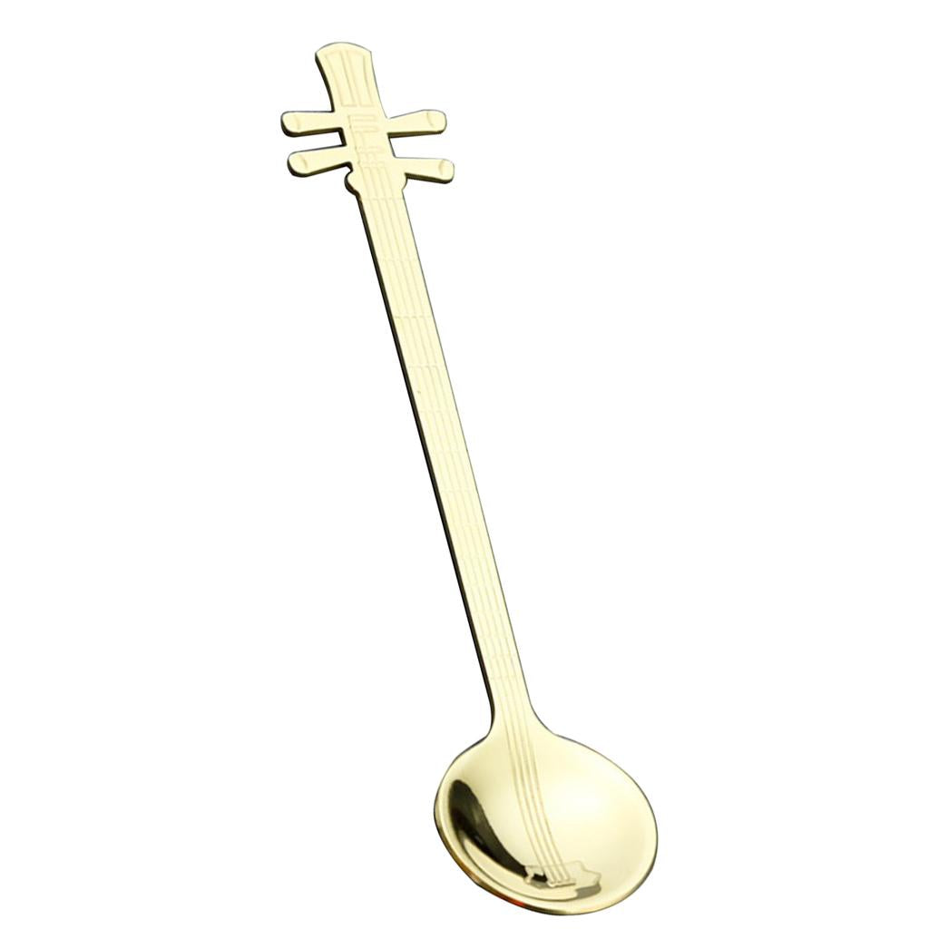 Stainless Steel Guitar Design Coffee Drink Mixing Spoon Gold B