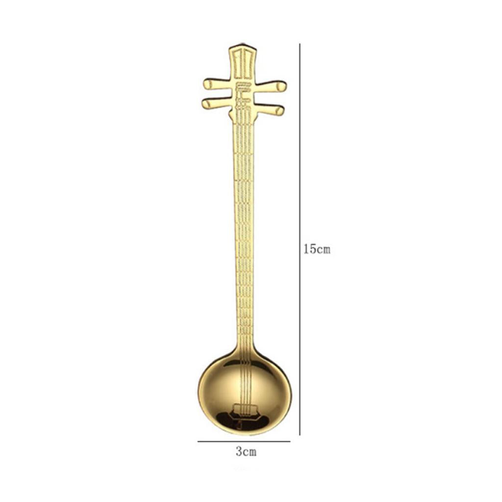 Stainless Steel Guitar Design Coffee Drink Mixing Spoon Gold B