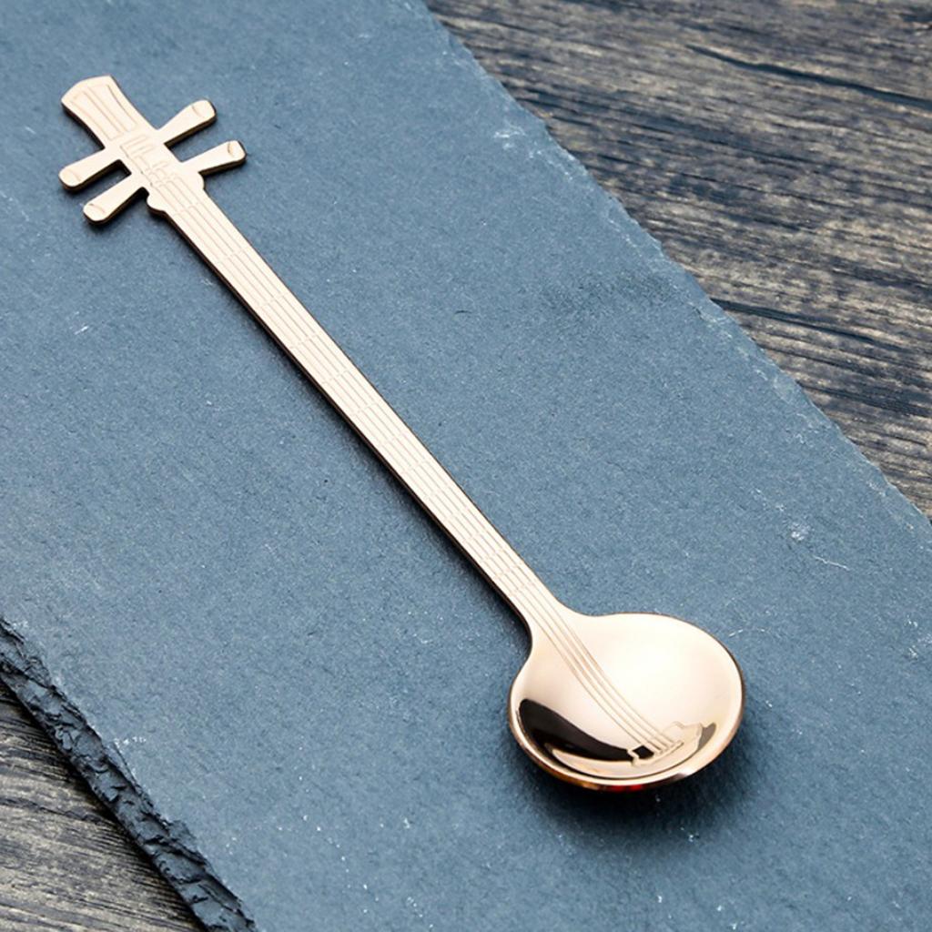 Stainless Steel Guitar Design Coffee Drink Mixing Spoon Rose Gold B