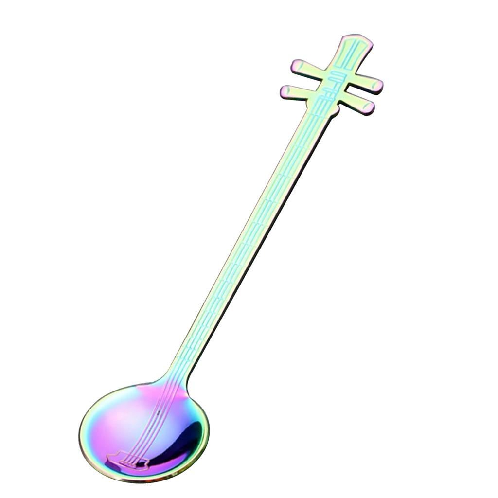 Stainless Steel Guitar Design Coffee Drink Mixing Spoon Colorful B