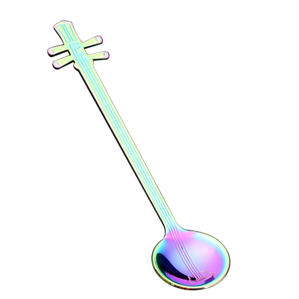 Stainless Steel Guitar Design Coffee Drink Mixing Spoon Colorful B