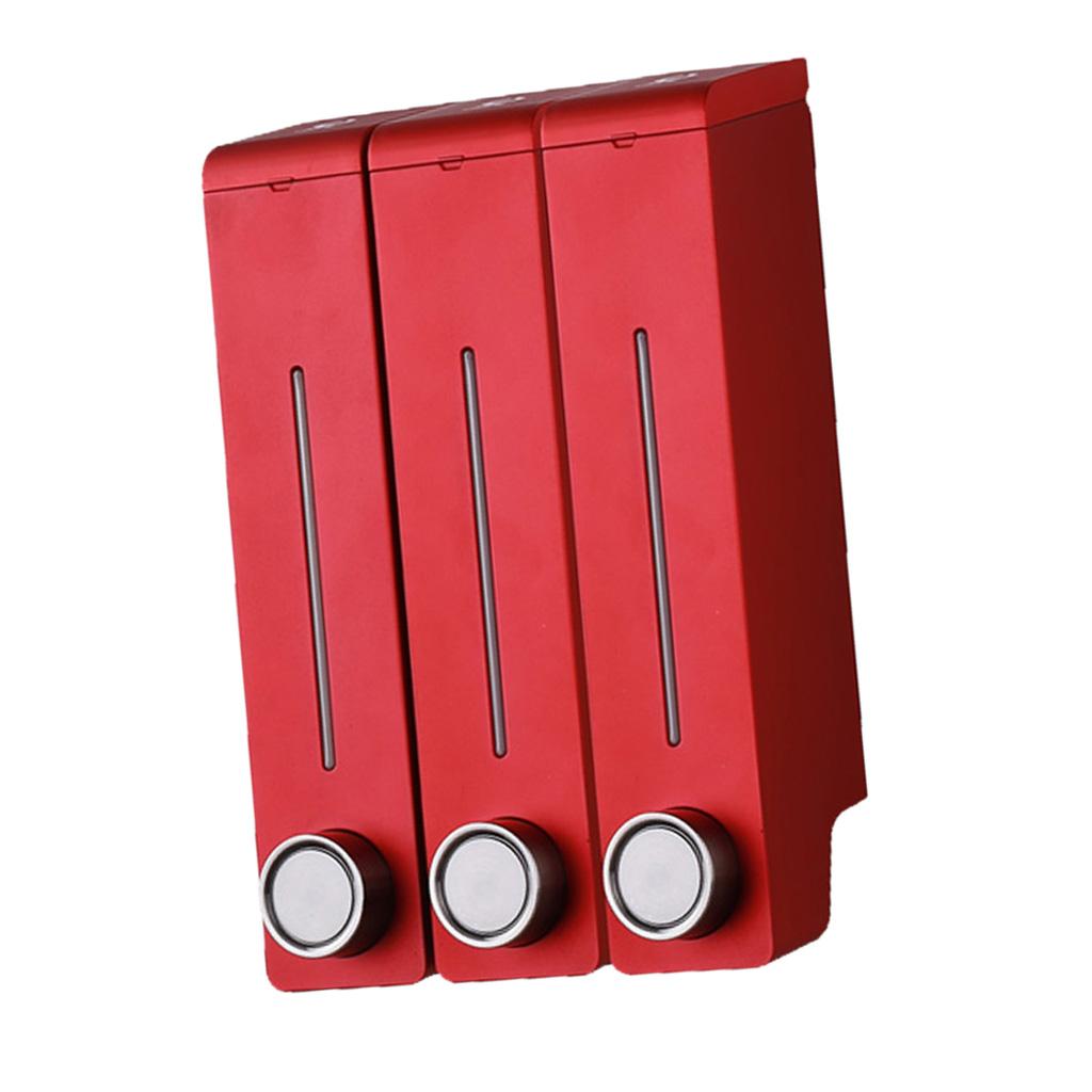 Three Chambers Wall Mount Liquid Soap Dispenser for Bathroom Red
