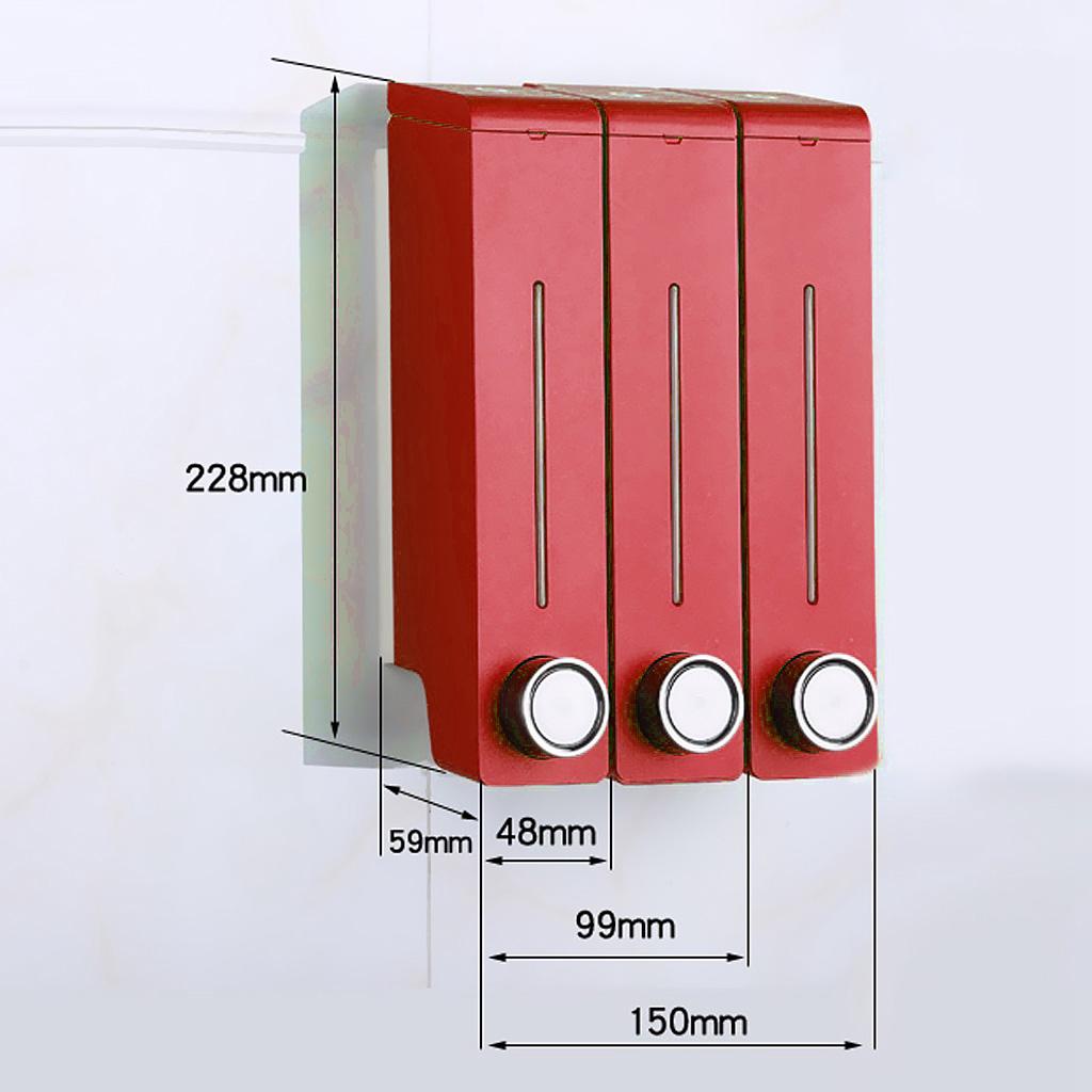 Three Chambers Wall Mount Liquid Soap Dispenser for Bathroom Red
