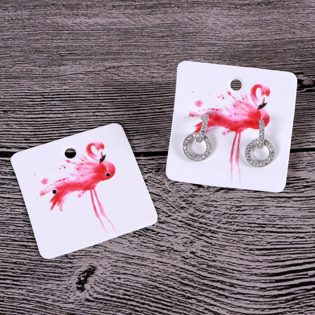 100pcs Jewelry Display Cards Earring Ear Studs Hanging Holder Flamingo