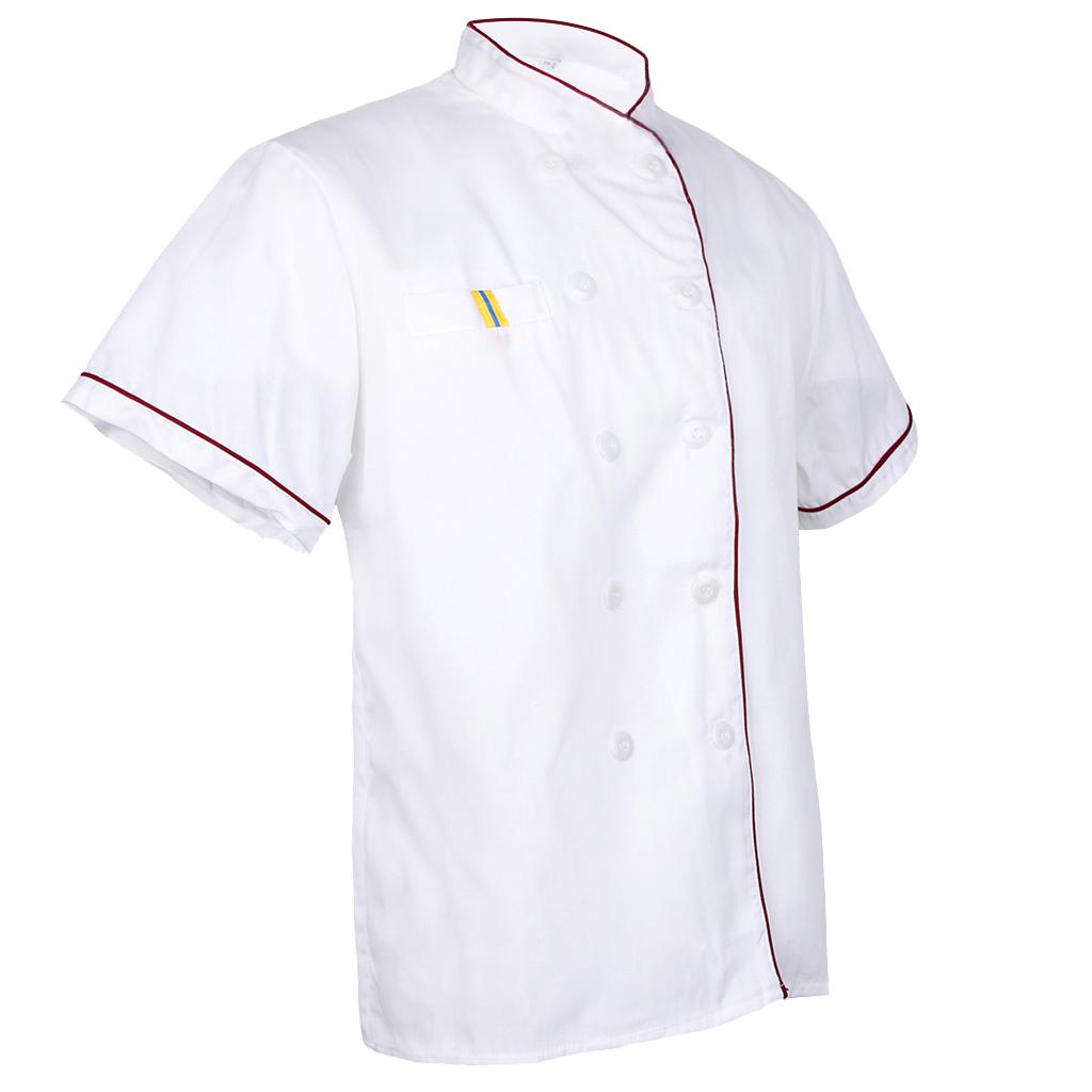 Unisex Chef's Uniform Short Sleeve Men's Chef Coat M Red Stitching