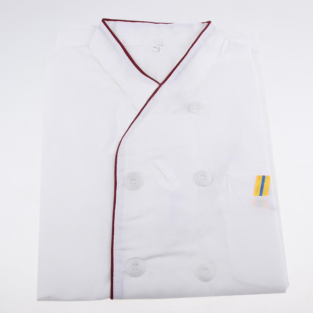 Unisex Chef's Uniform Short Sleeve Men's Chef Coat M Red Stitching