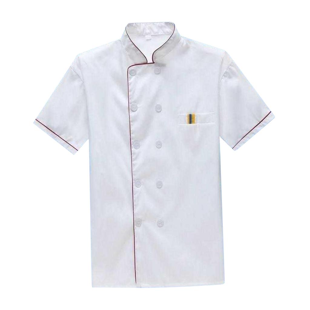 Unisex Chef's Uniform Short Sleeve Men's Chef Coat M Red Stitching