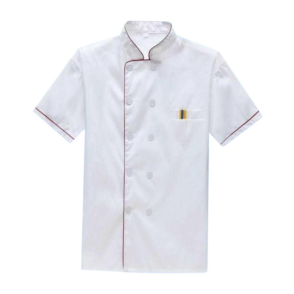 Unisex Chef's Uniform Short Sleeve Men's Chef Coat M Red Stitching