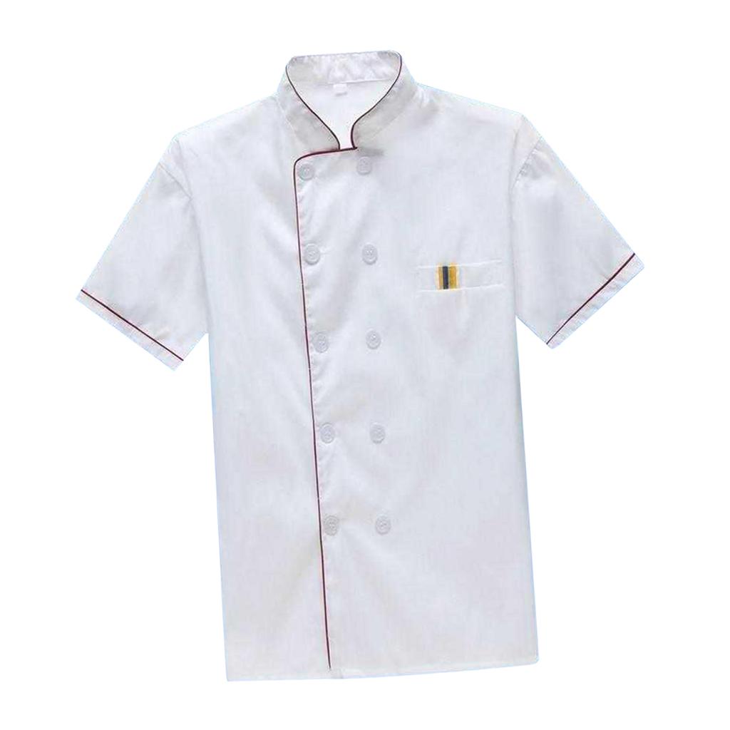 Unisex Chef's Uniform Short Sleeve Men's Chef Coat M Red Stitching