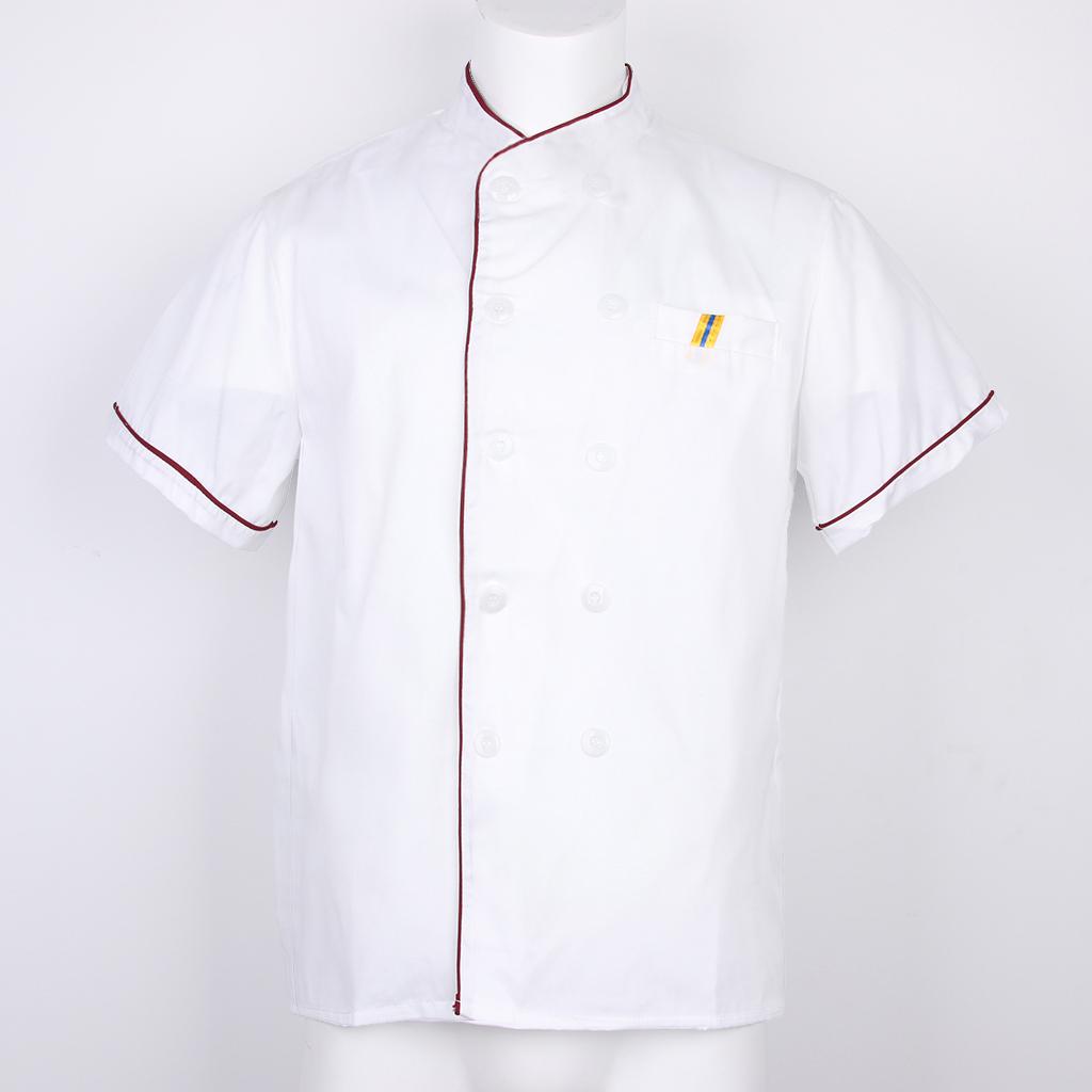 Unisex Chef's Uniform Short Sleeve Men's Chef Coat L Red Stitching