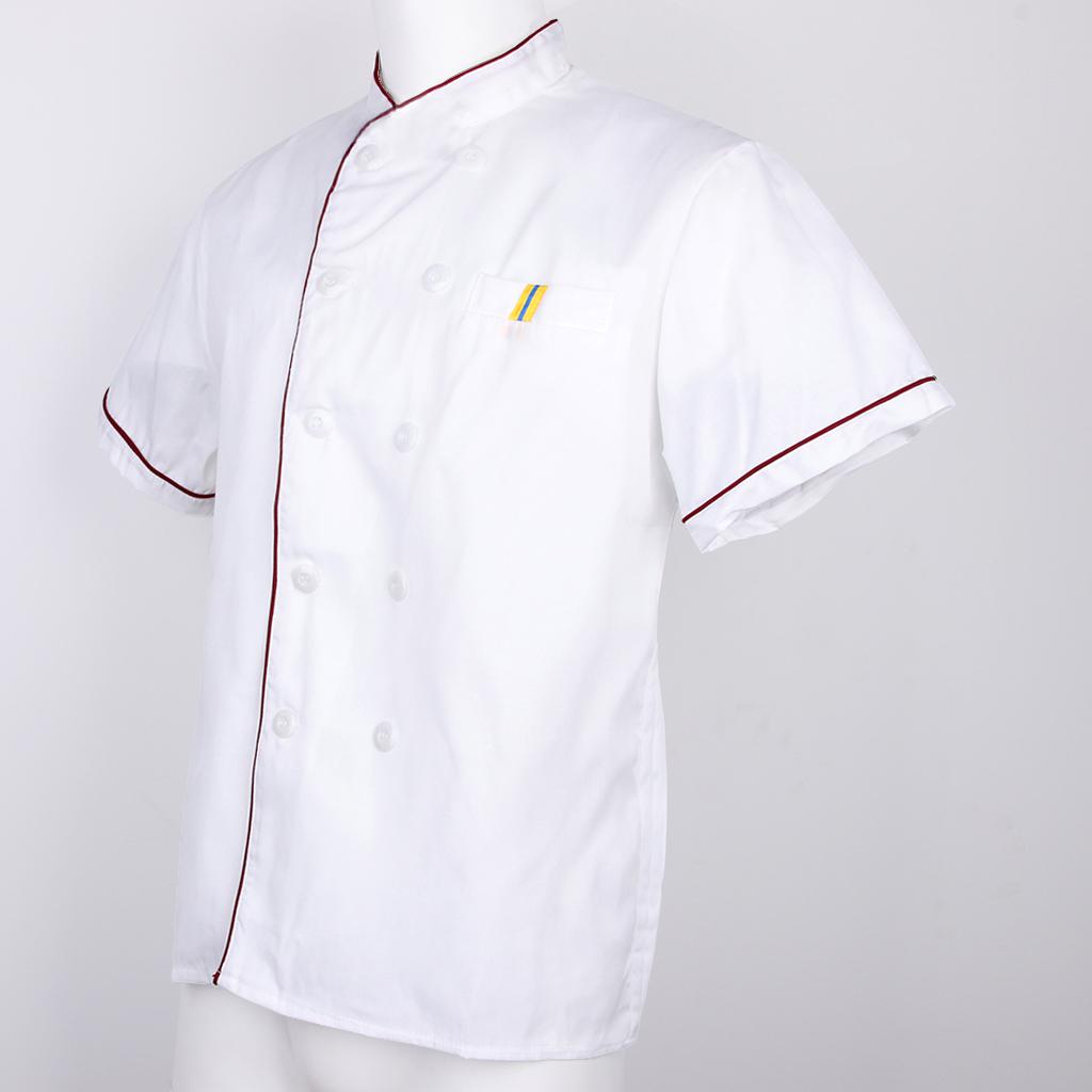 Unisex Chef's Uniform Short Sleeve Men's Chef Coat L Red Stitching