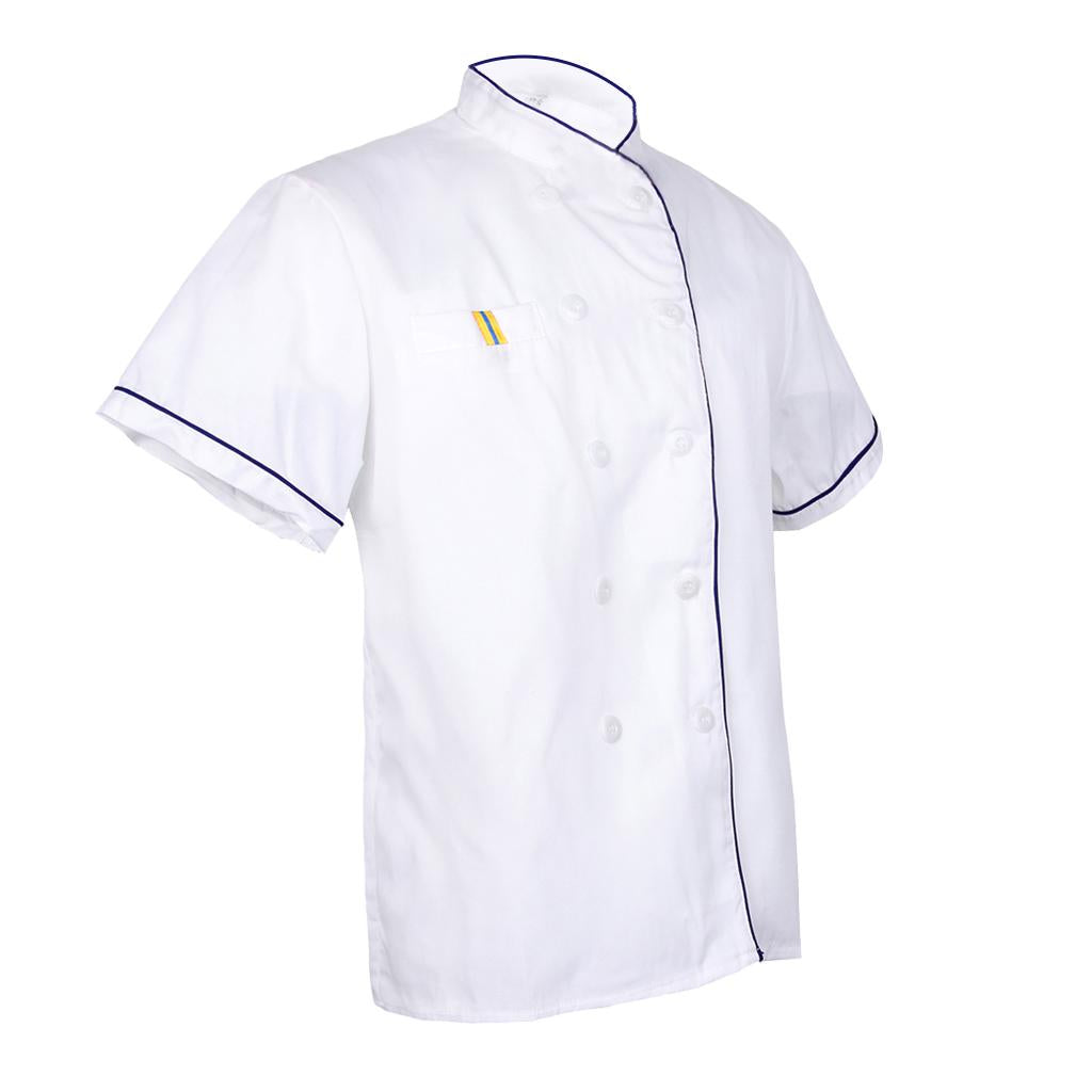 Unisex Chef's Uniform Short Sleeve Men's Chef Coat M Blue Stitching