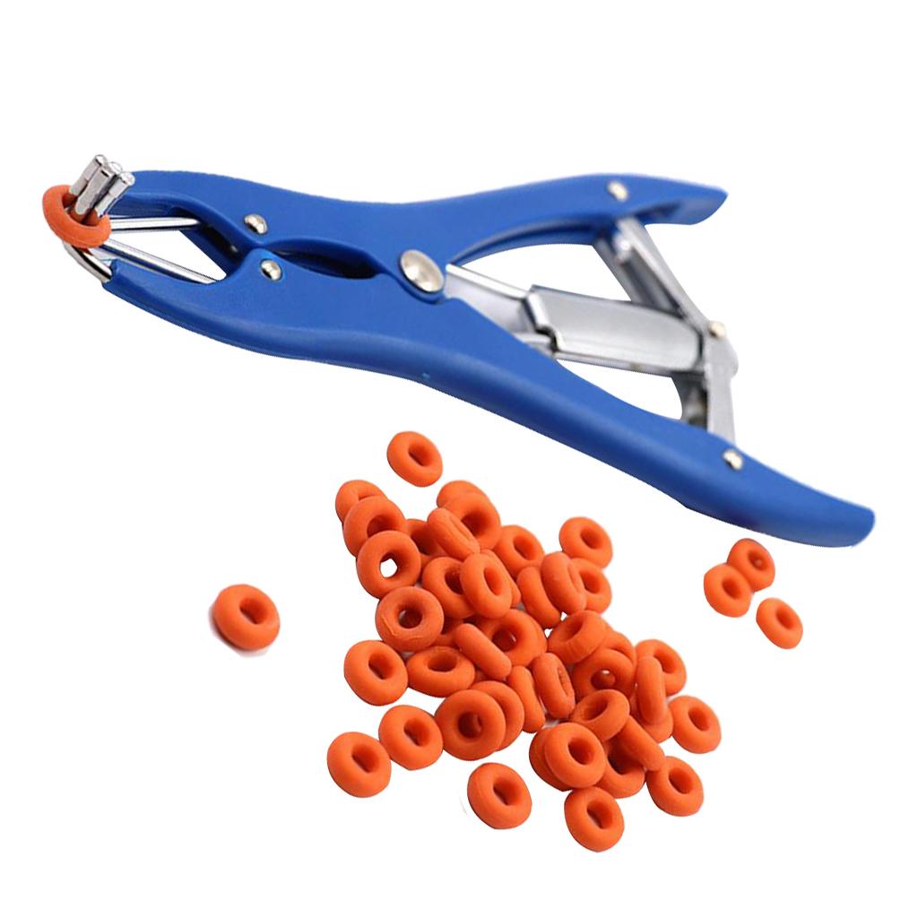 Castrator Plier Elastrator Tool Dock Tail with 100 Rings for Cattle Goat