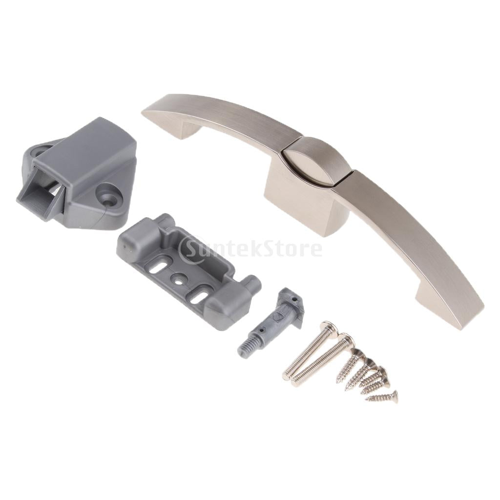 Push Button Pull Handle Latch Lock for Door Cabinet RV Nickel Brushed 128mm