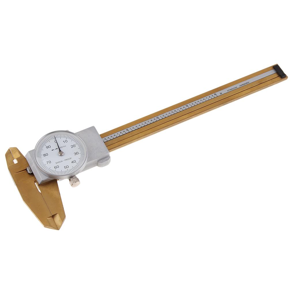 Stainless Steel Dial Caliper Vernier Gauge Micrometer Measure 0-6inch Gold