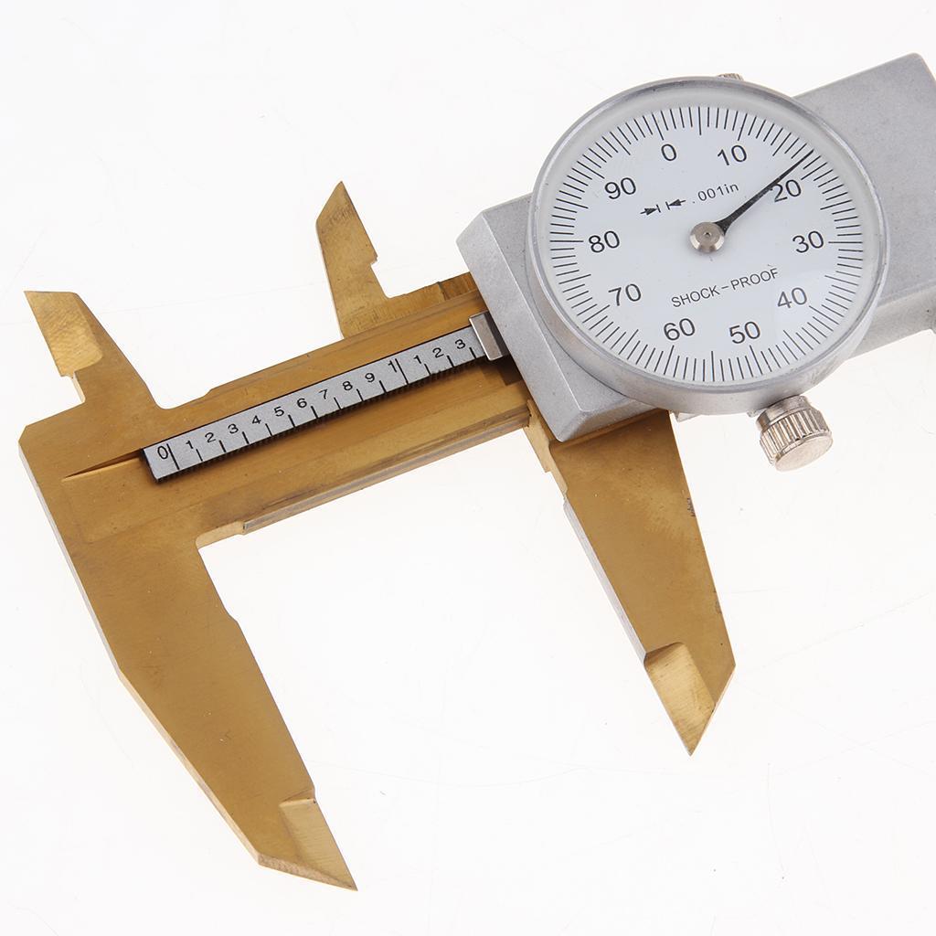 Stainless Steel Dial Caliper Vernier Gauge Micrometer Measure 0-6inch Gold