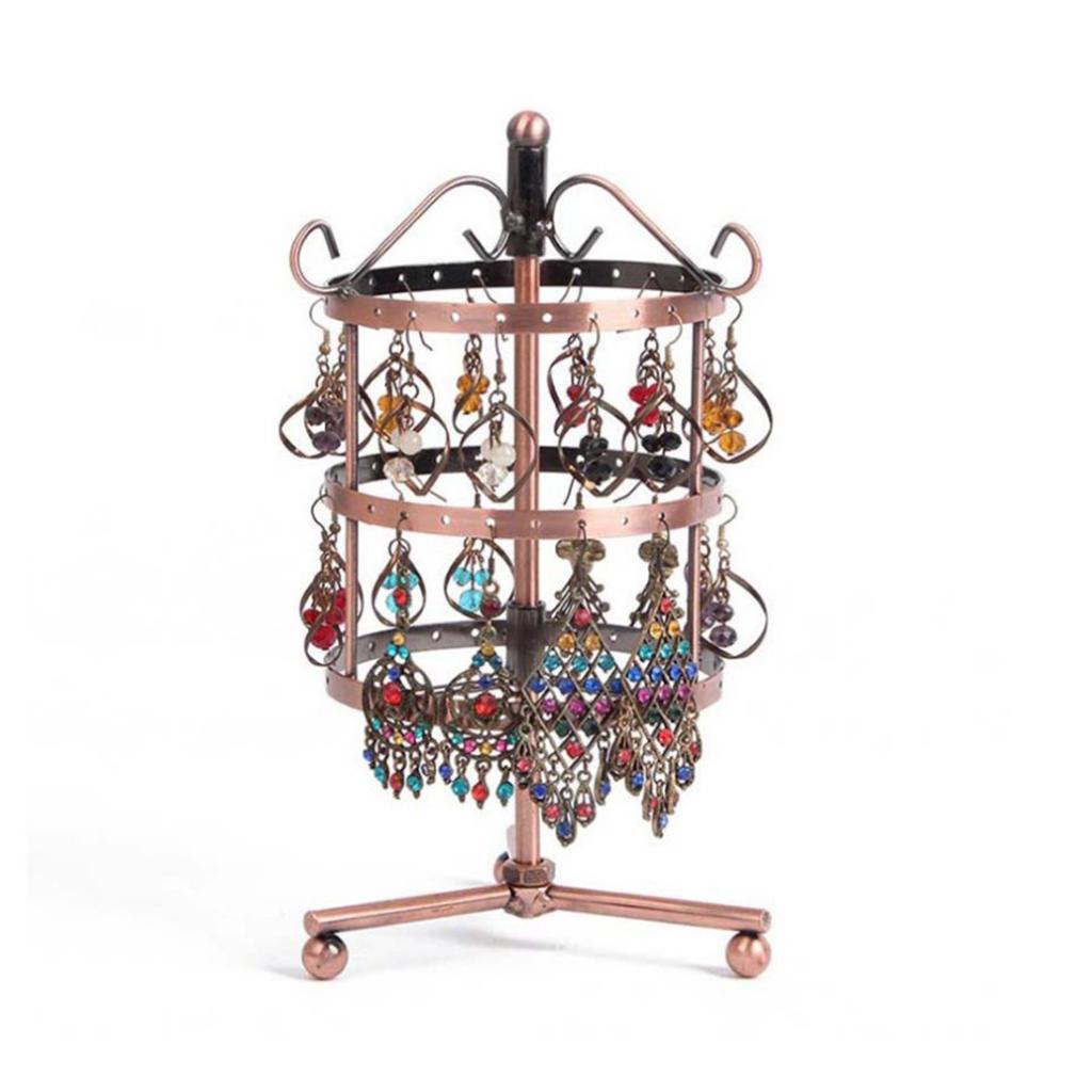 3-tier Rotating Metal Jewelry Display Rack Earrings Storage 72 Holes Bronze