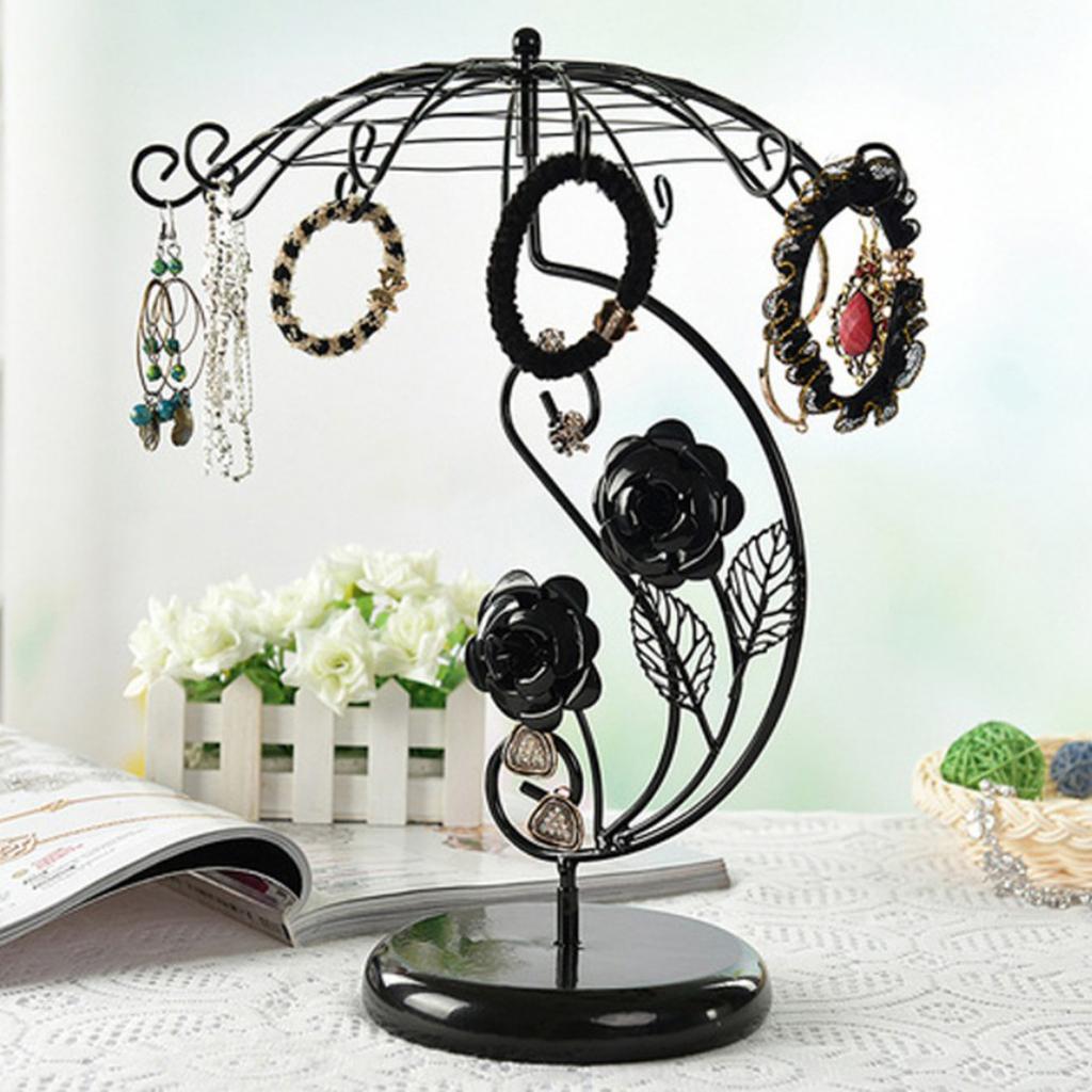 Creative Metal Jewelry Display Rack Earring Necklace Bangle Storage Black