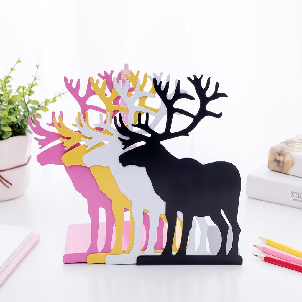 2 Pieces Cartoon Elk Pattern Bookends Office School Home Book Stand White