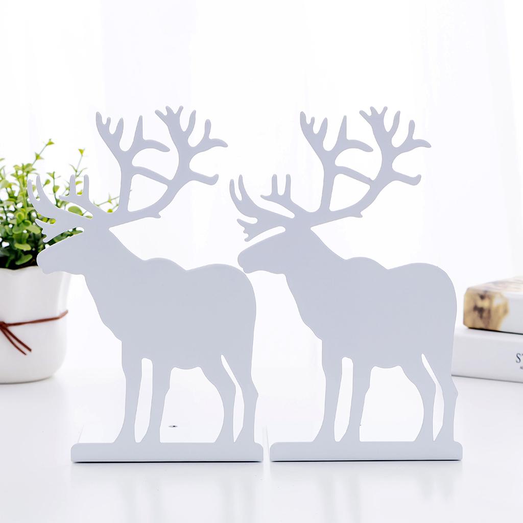 2 Pieces Cartoon Elk Pattern Bookends Office School Home Book Stand White