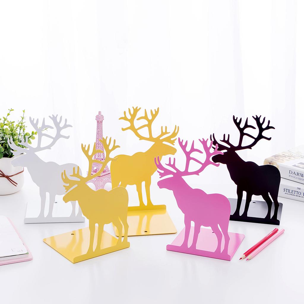 2 Pieces Cartoon Elk Pattern Bookends Office School Home Book Stand White