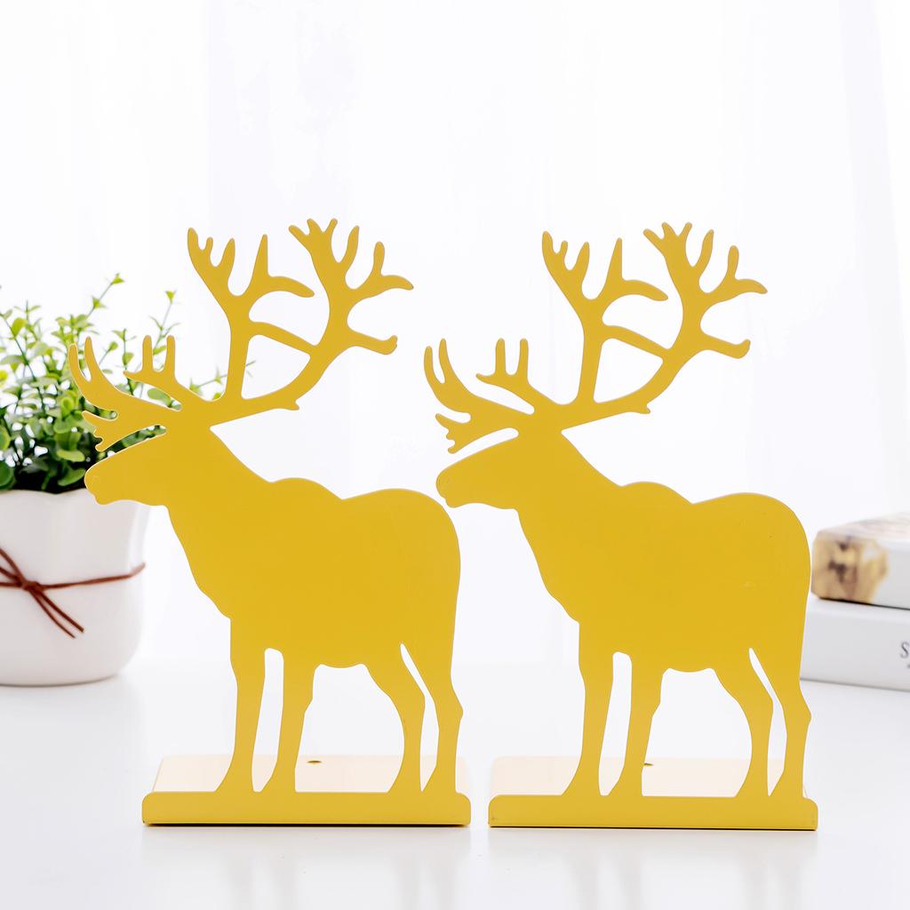 2 Pieces Cartoon Elk Pattern Bookends Office School Home Book Stand Yellow