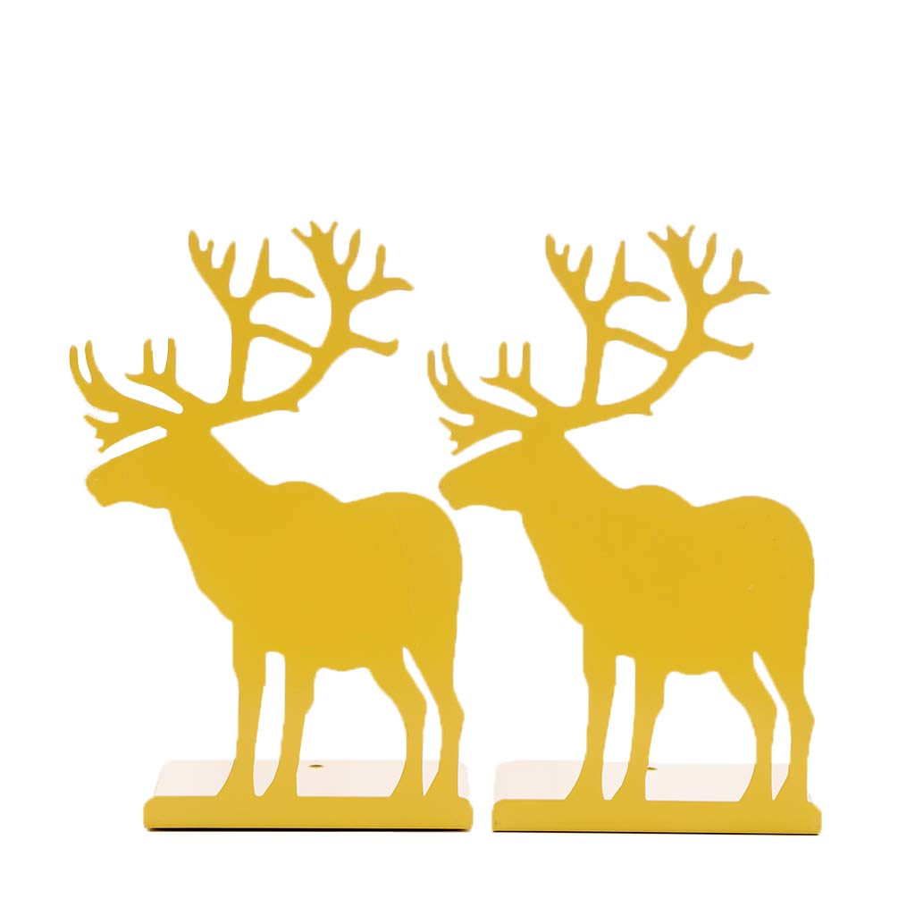 2 Pieces Cartoon Elk Pattern Bookends Office School Home Book Stand Yellow