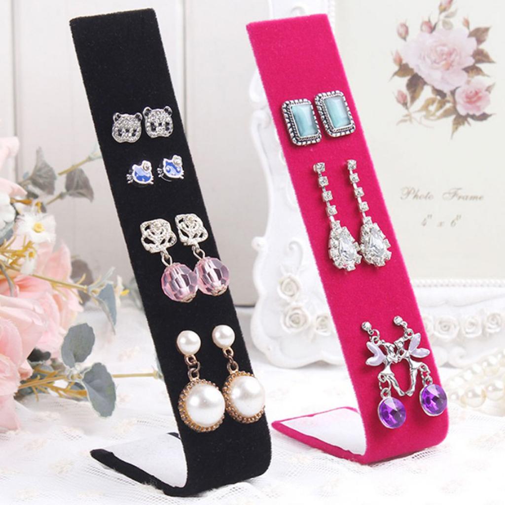 Earring Ear Studs Display Holder Velvet Jewelry Organizer Rack 12 Pairs Black