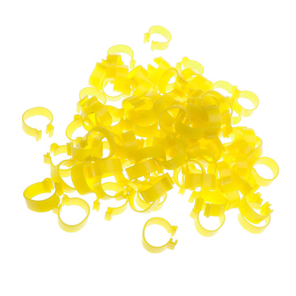 100x Chicken Poultry Leg Rings Bands Clip NO Numbers Yellow 1.6cm Inner Dia.