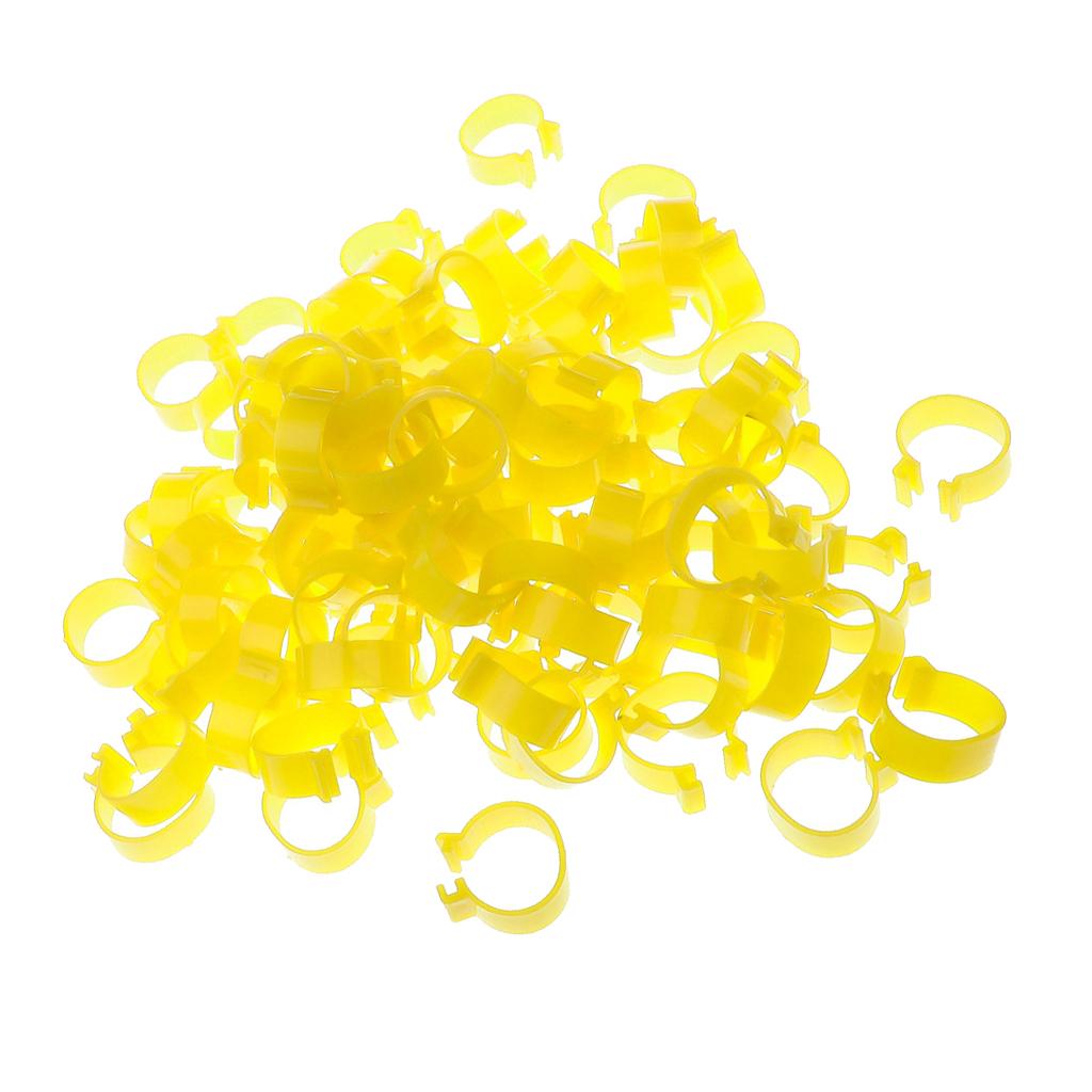 100x Chicken Poultry Leg Rings Bands Clip NO Numbers Yellow 2.0cm Inner Dia.