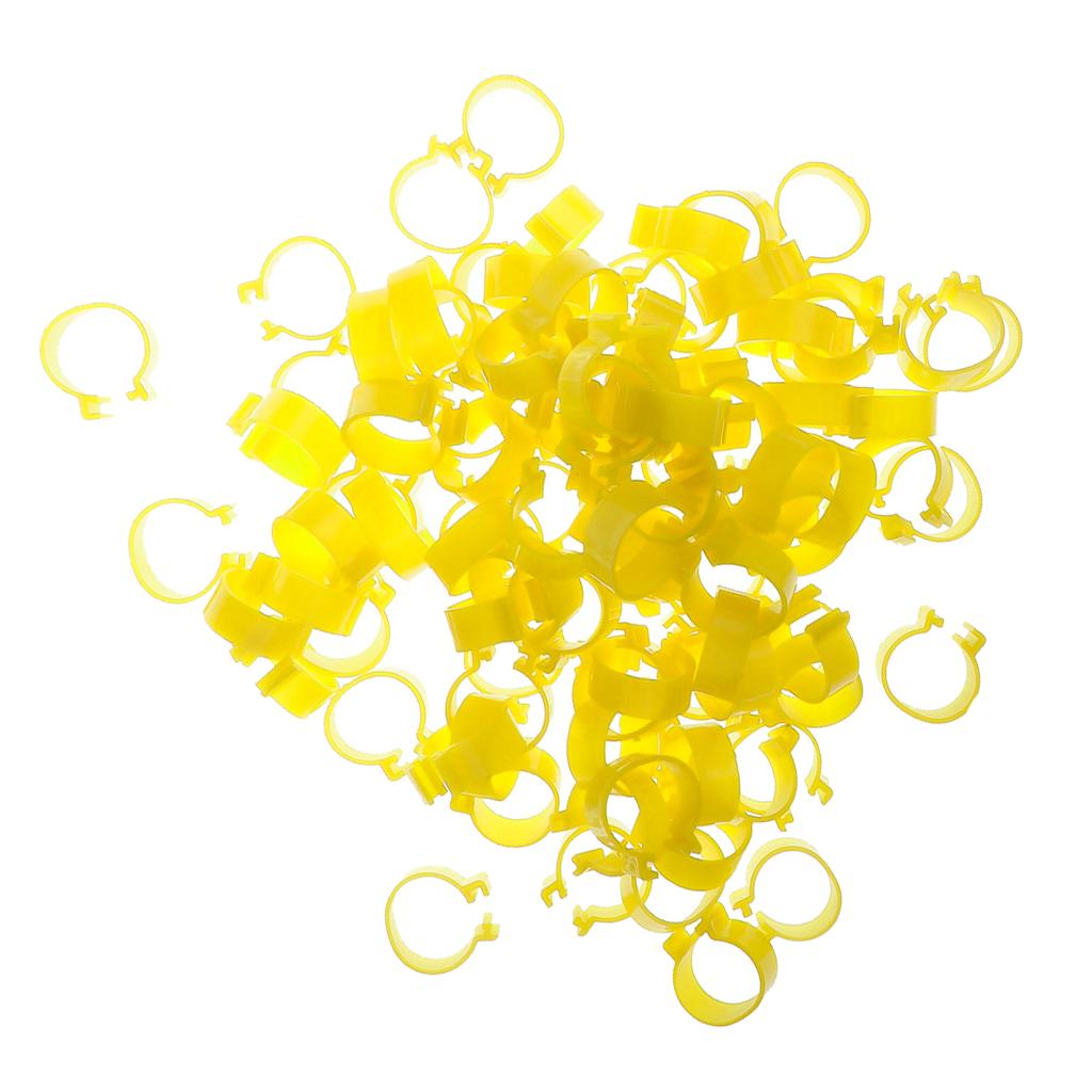 100x Chicken Poultry Leg Rings Bands Clip NO Numbers Yellow 2.0cm Inner Dia.