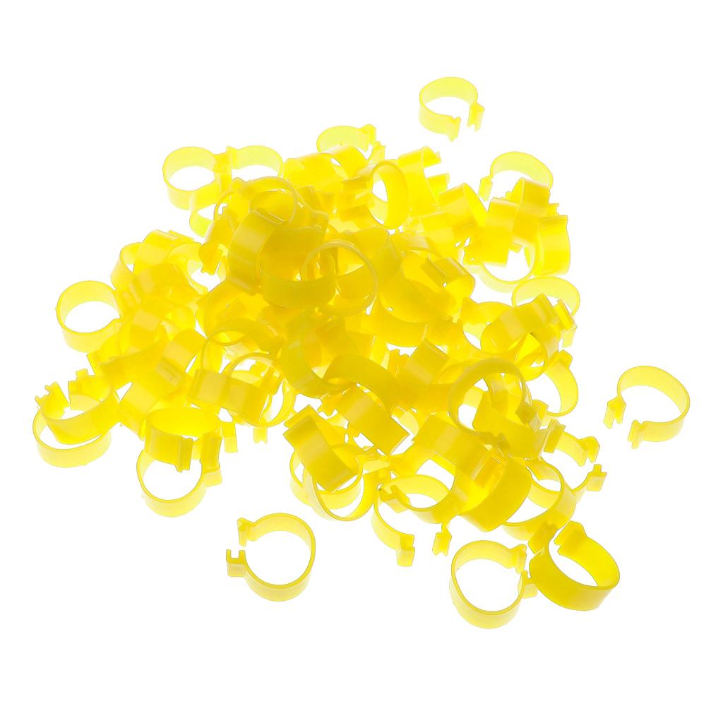 100x Chicken Poultry Leg Rings Bands Clip NO Numbers Yellow 2.5cm Inner Dia.
