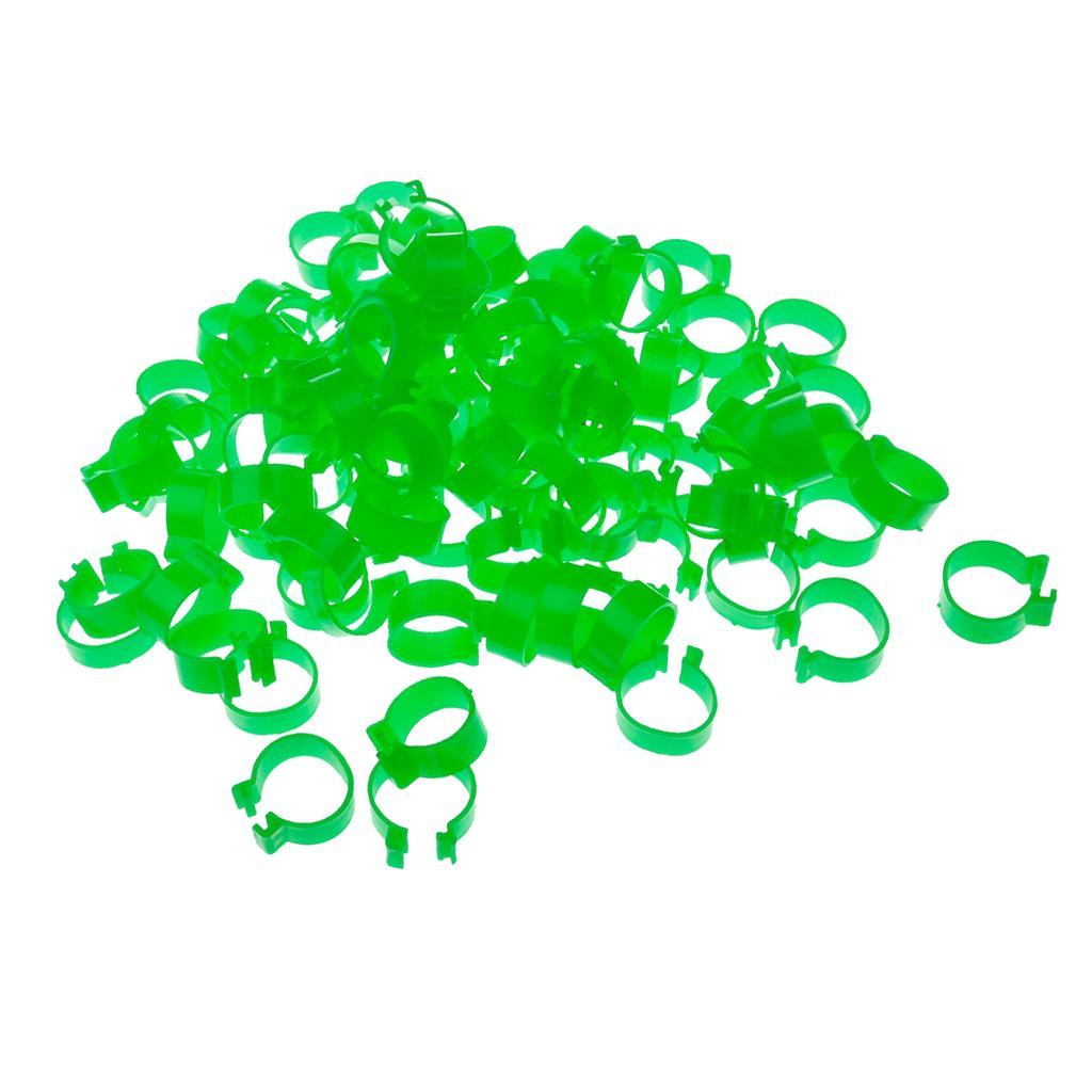 100x Chicken Poultry Leg Rings Bands Clip NO Numbers Green 1.6cm Inner Dia.